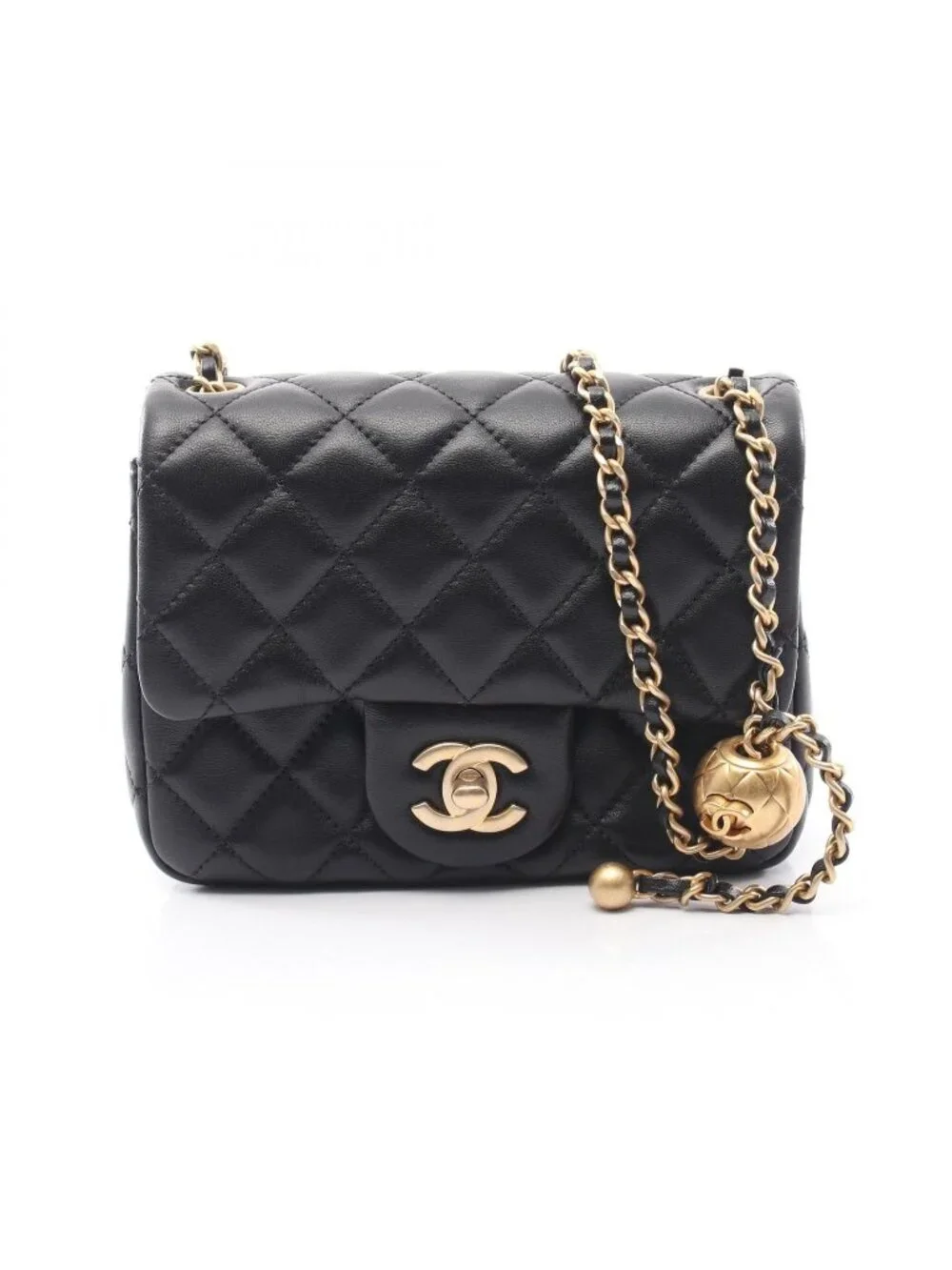 Chanel Shoulder Bag Mini Quilted Black Lambskin Chain
